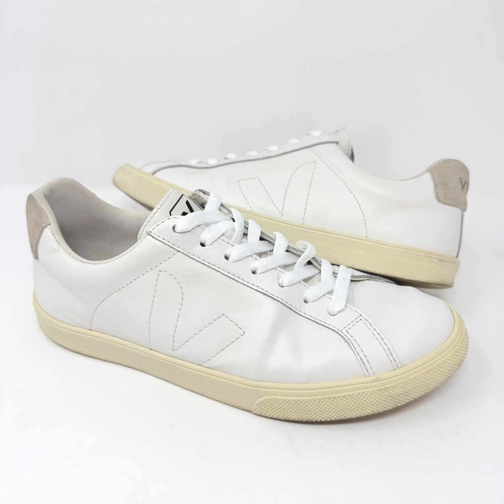 Veja Esplar White Leather Low Top Sneakers Suede Heel Tab Womens 8 / 39